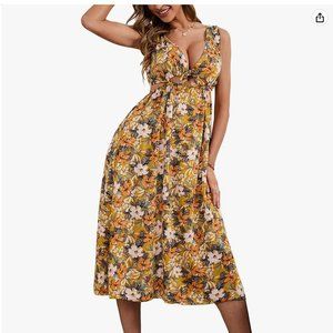 NWOT DREAM SLIM Women's Boho Tie Knot Backless Floral Print Dress Size S